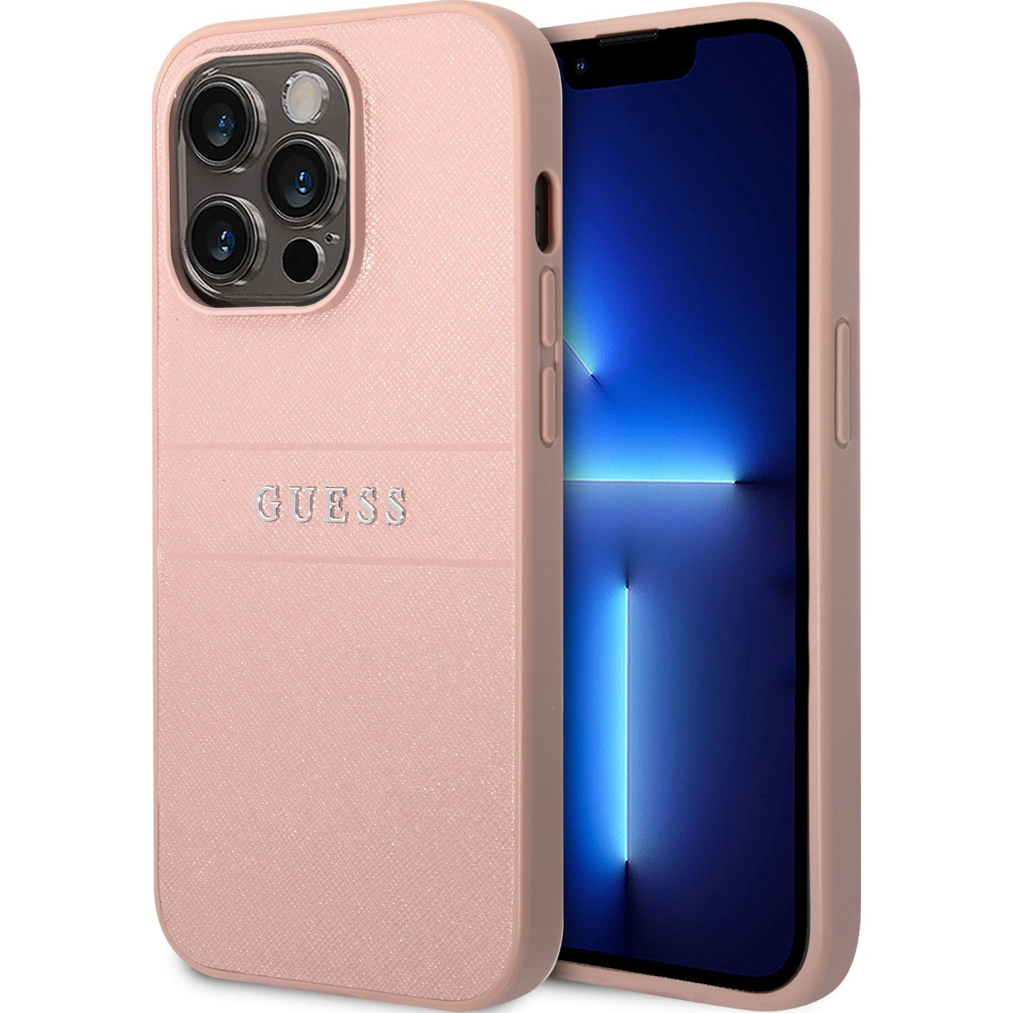 Schutzhülle Guess Saffiano Strap für iPhone 14 Pro, Pink