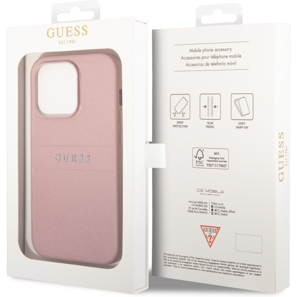 Schutzhülle Guess Saffiano Strap für iPhone 14 Pro, Pink