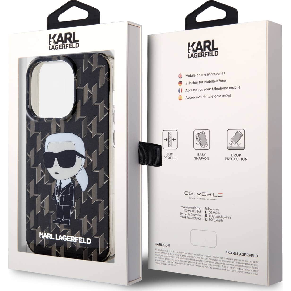 Schutzhülle Karl Lagerfeld HardCase Monogram Ikonik do Apple iPhone 15 Pro Max, Schwarz