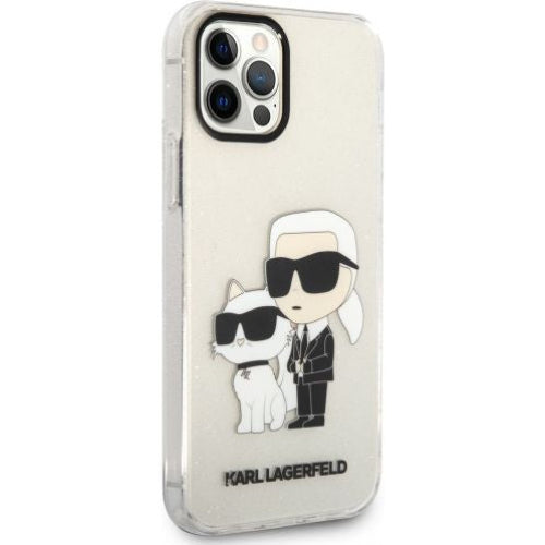 Schutzhülle Karl Lagerfeld Glitter Karl & Choupette für iPhone 12 / 12 Pro Transparent