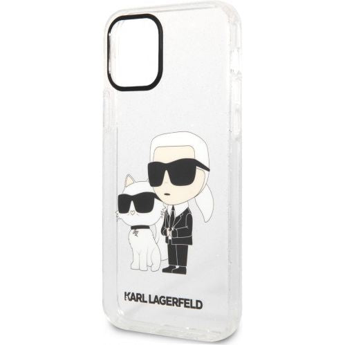 Schutzhülle Karl Lagerfeld Glitter Karl & Choupette für iPhone 12 / 12 Pro Transparent
