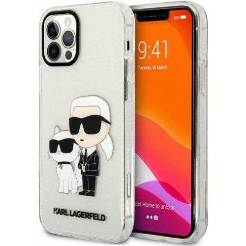 Schutzhülle Karl Lagerfeld Glitter Karl & Choupette für iPhone 12 / 12 Pro Transparent