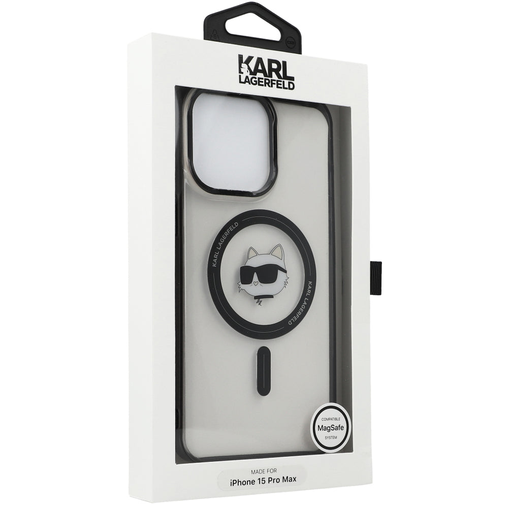 Schutzhülle Karl Lagerfeld HardCase IML Choupette MagSafe für iPhone 15 Pro Max, Transparent