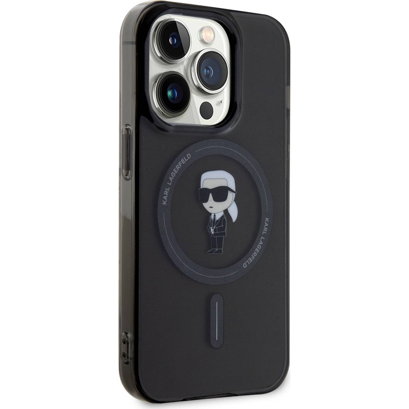 Schutzhülle Karl Lagerfeld HardCase IML Ikonik MagSafe für Apple iPhone 15 Pro, Schwarz