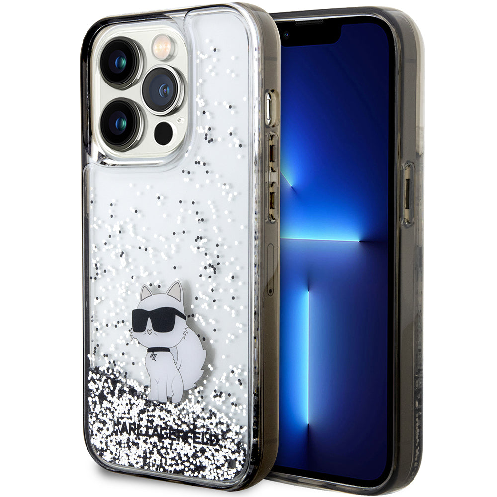 Schutzhülle Karl Lagerfeld Hardcase Liquid Glitter Choupette für iPhone 14 Pro, Transparent