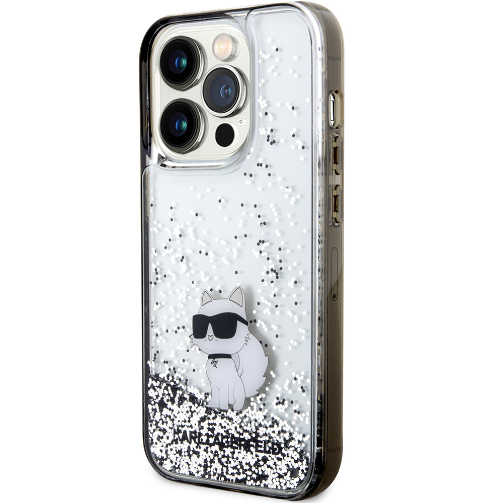 Schutzhülle Karl Lagerfeld Hardcase Liquid Glitter Choupette für iPhone 14 Pro, Transparent