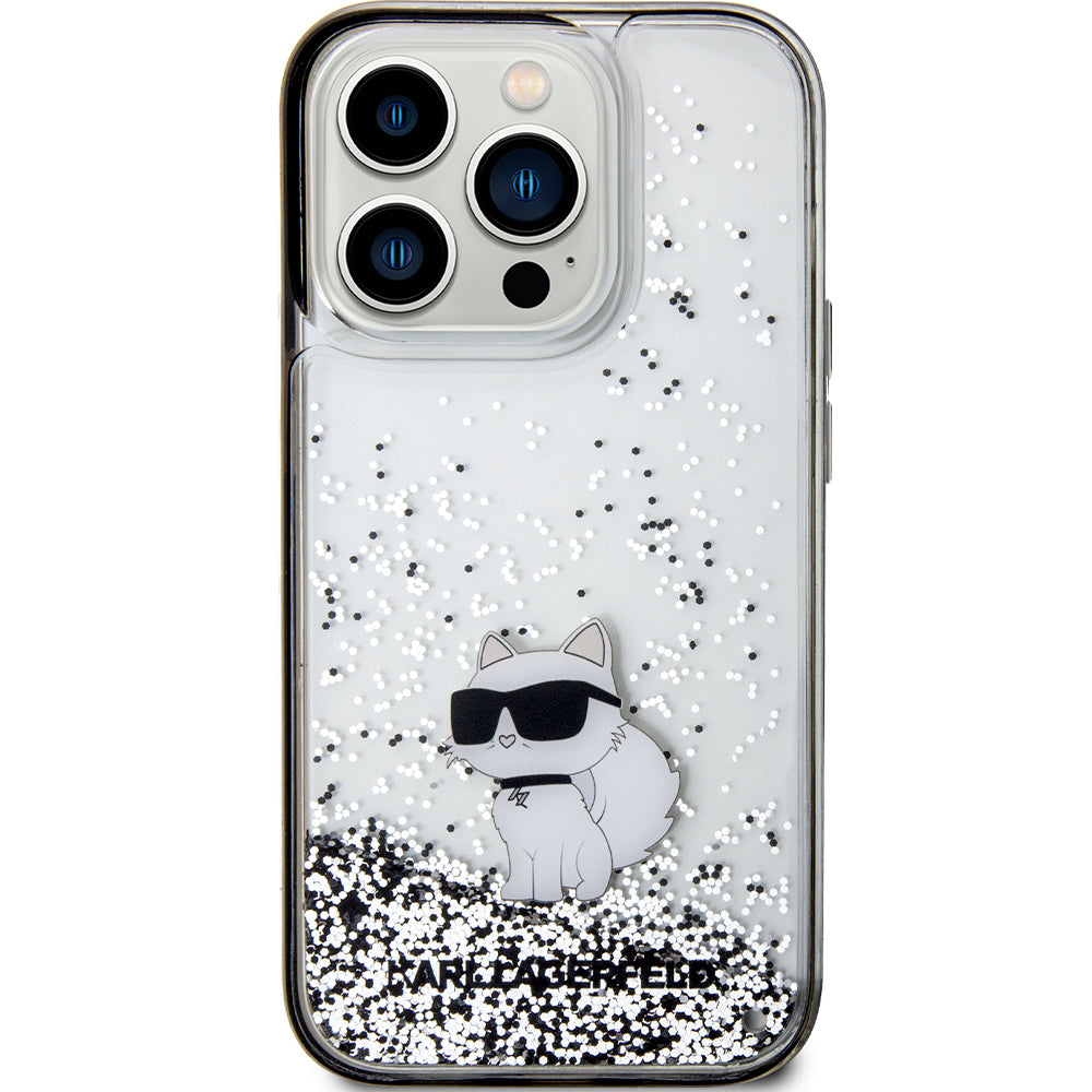 Schutzhülle Karl Lagerfeld Hardcase Liquid Glitter Choupette für iPhone 14 Pro, Transparent