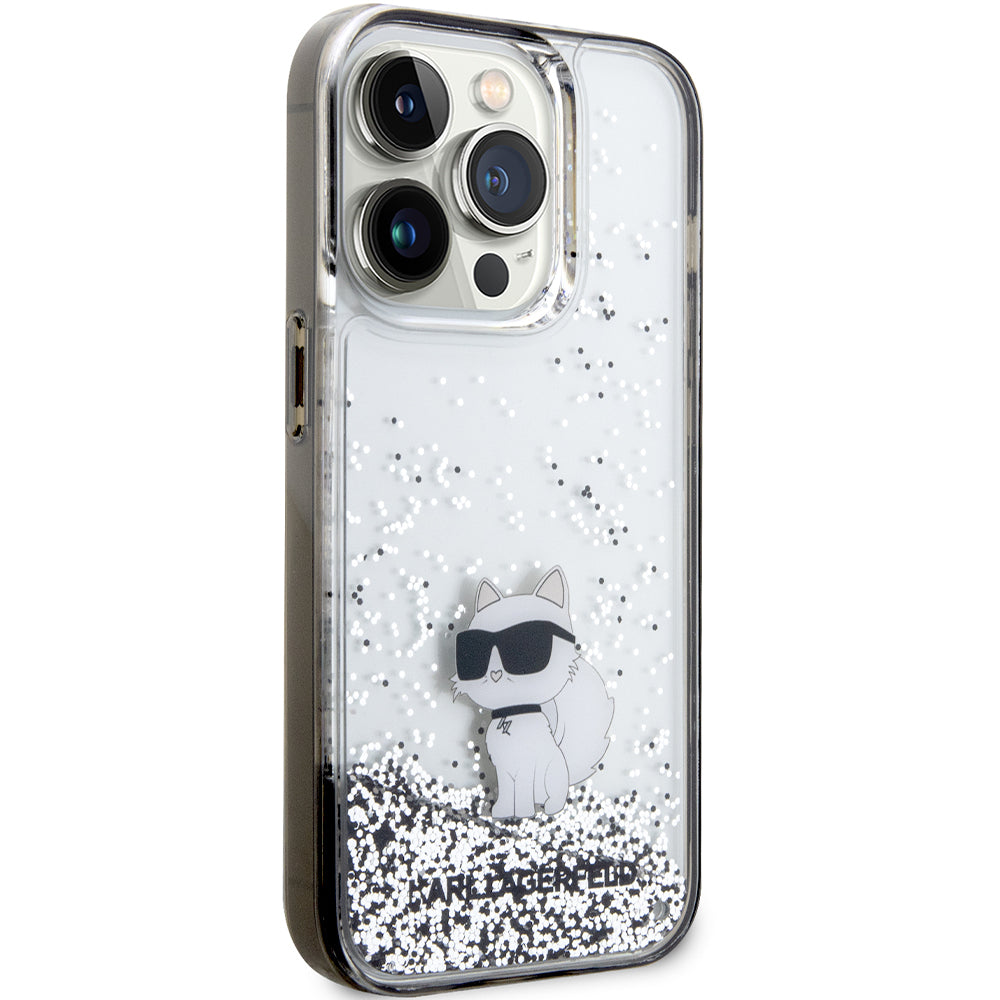 Schutzhülle Karl Lagerfeld Hardcase Liquid Glitter Choupette für iPhone 14 Pro, Transparent