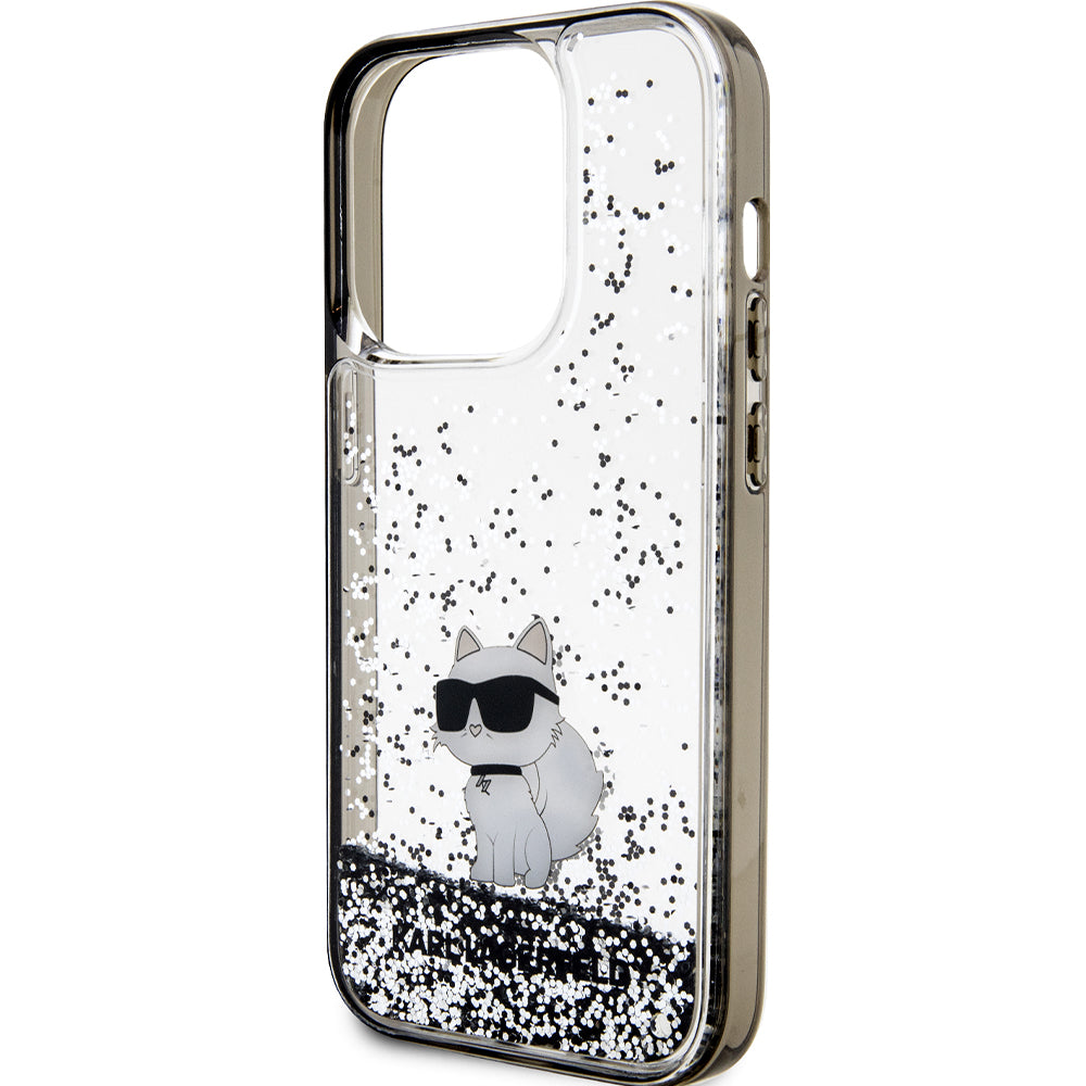 Schutzhülle Karl Lagerfeld Hardcase Liquid Glitter Choupette für iPhone 14 Pro, Transparent