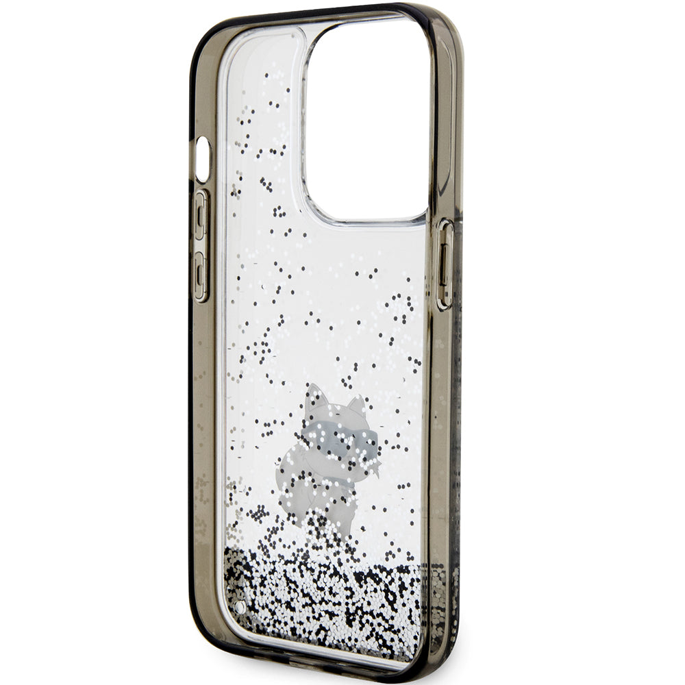 Schutzhülle Karl Lagerfeld Hardcase Liquid Glitter Choupette für iPhone 14 Pro, Transparent