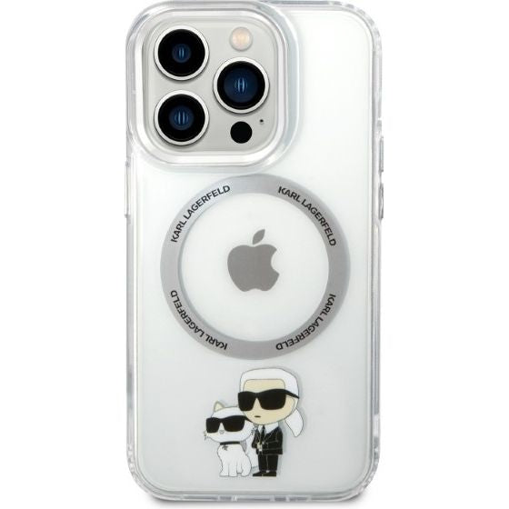 Schutzhülle Karl Lagerfeld Iconic Karl & Choupette MagSafe für iPhone 14 Pro, Transparent