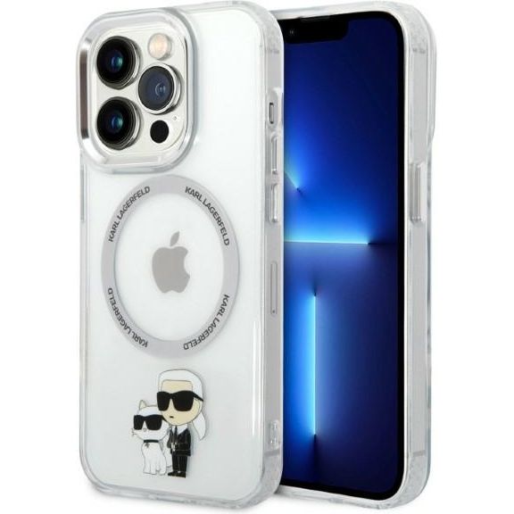 Schutzhülle Karl Lagerfeld Iconic Karl & Choupette MagSafe für iPhone 14 Pro, Transparent