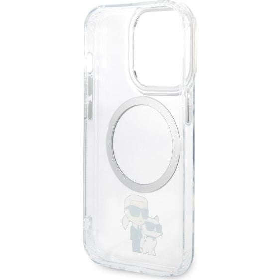 Schutzhülle Karl Lagerfeld Iconic Karl & Choupette MagSafe für iPhone 14 Pro, Transparent