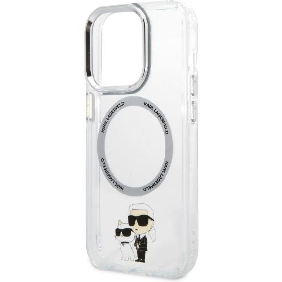 Schutzhülle Karl Lagerfeld Iconic Karl & Choupette MagSafe für iPhone 14 Pro, Transparent