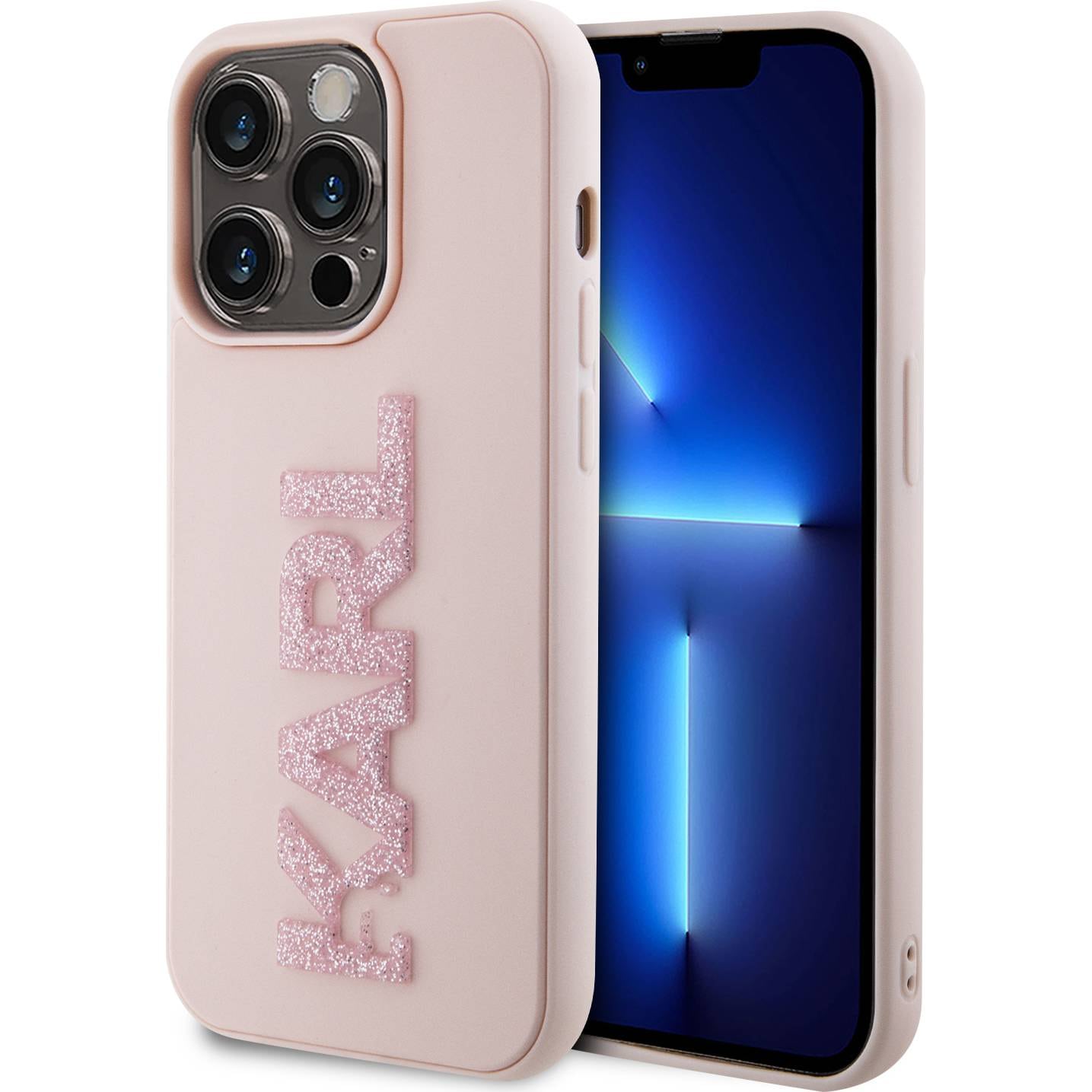 Schutzhülle Karl Lagerfeld HardCase 3D Rubber Glitter Logo für Apple iPhone 15 Pro Max, Rosa