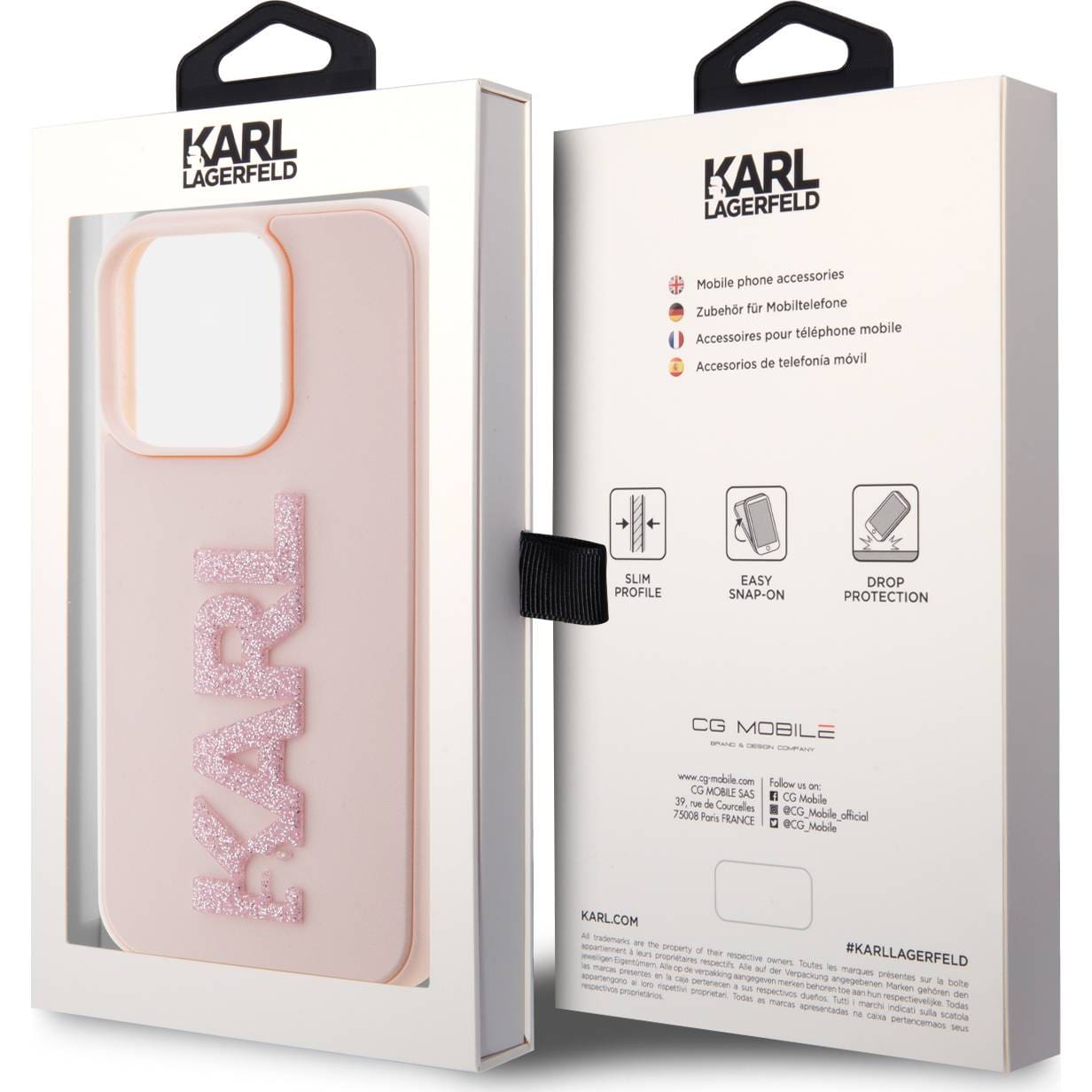 Schutzhülle Karl Lagerfeld HardCase 3D Rubber Glitter Logo für Apple iPhone 15 Pro Max, Rosa