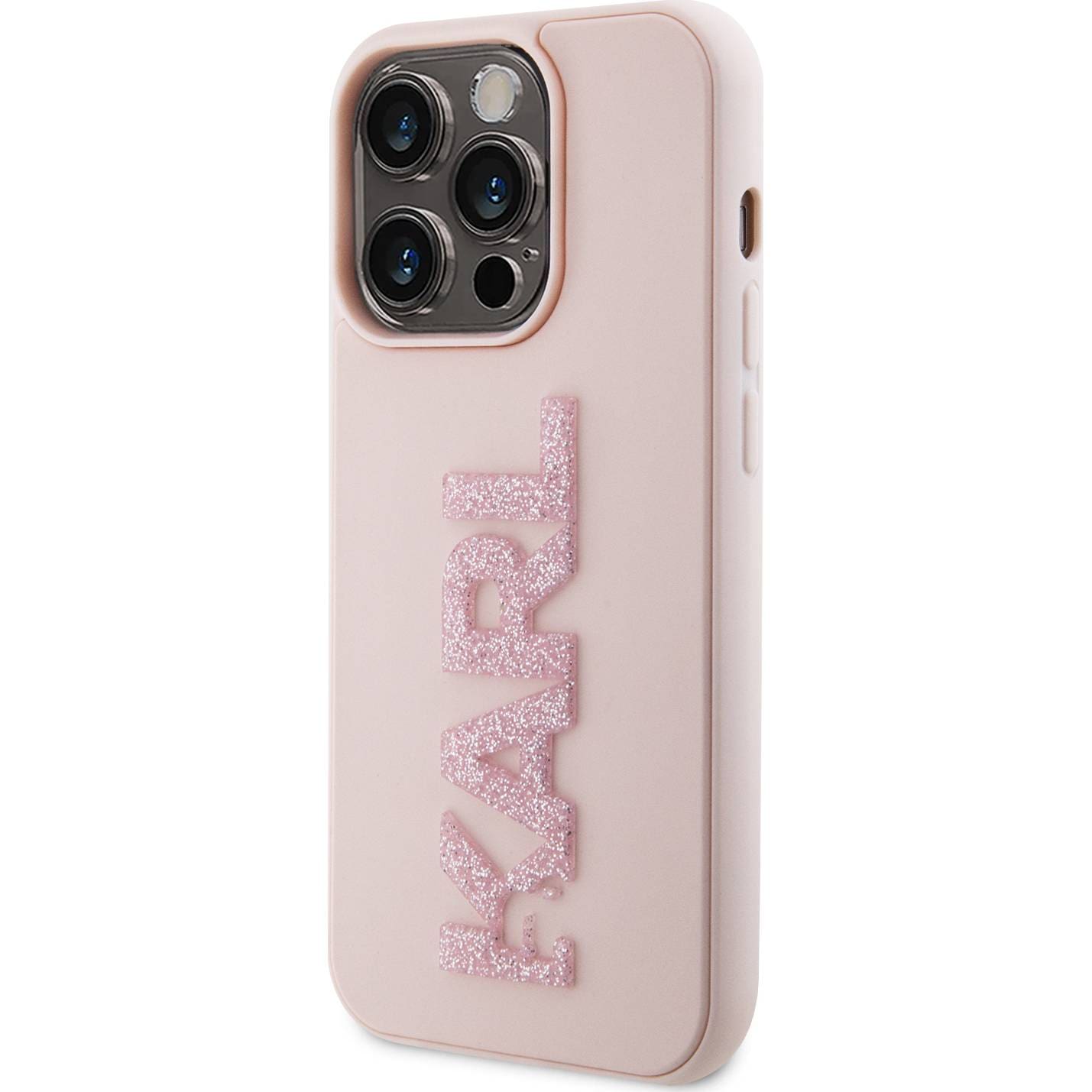 Schutzhülle Karl Lagerfeld HardCase 3D Rubber Glitter Logo für Apple iPhone 15 Pro Max, Rosa