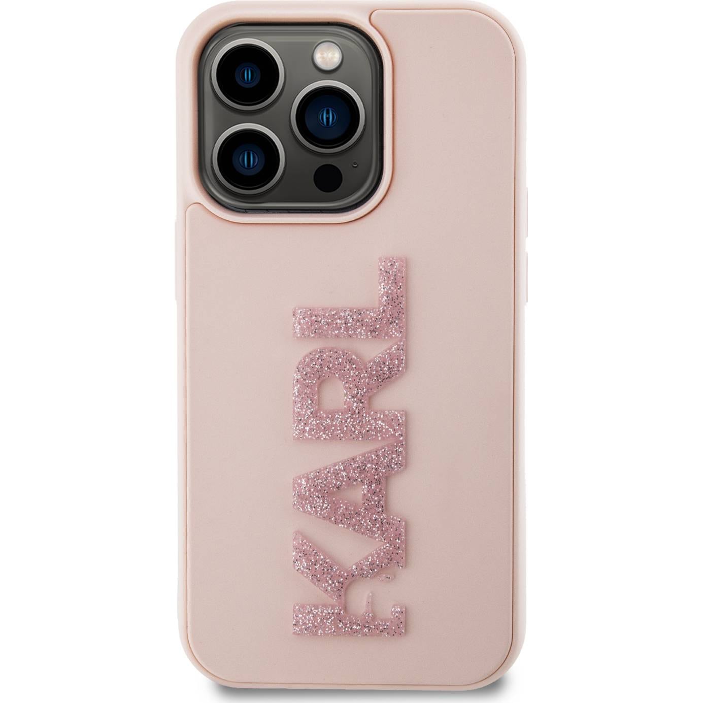 Schutzhülle Karl Lagerfeld HardCase 3D Rubber Glitter Logo für Apple iPhone 15 Pro Max, Rosa