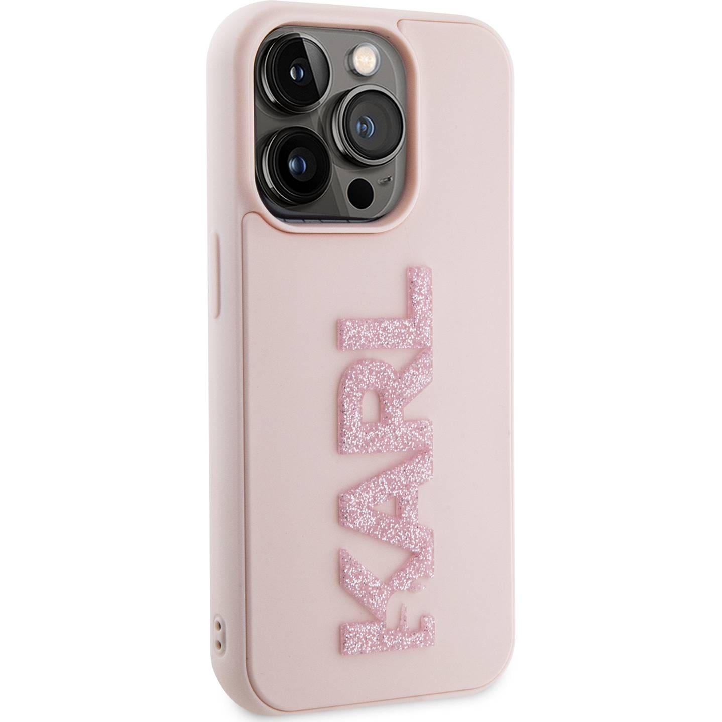 Schutzhülle Karl Lagerfeld HardCase 3D Rubber Glitter Logo für Apple iPhone 15 Pro Max, Rosa