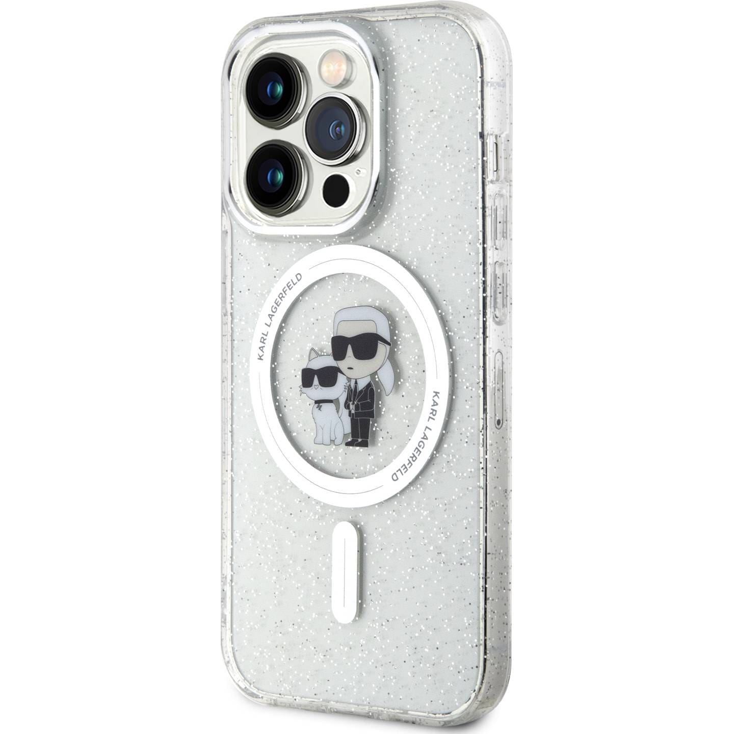 Etui Karl Lagerfeld HardCase Karl&Choupette Glitter MagSafe do Apple iPhone 15 Pro, Transparent