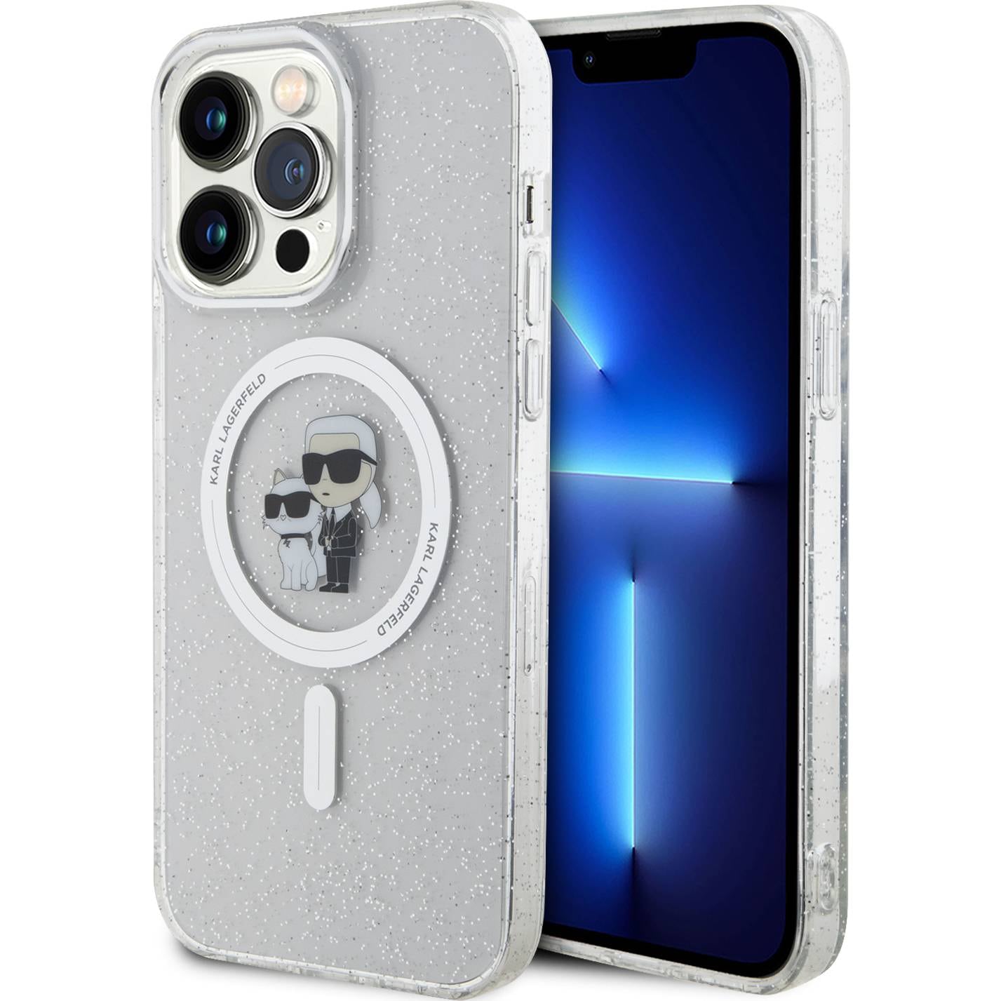 Schutzhülle Karl Lagerfeld HardCase Karl&Choupette Glitter MagSafe do Apple iPhone 15 Pro Max, Transparent