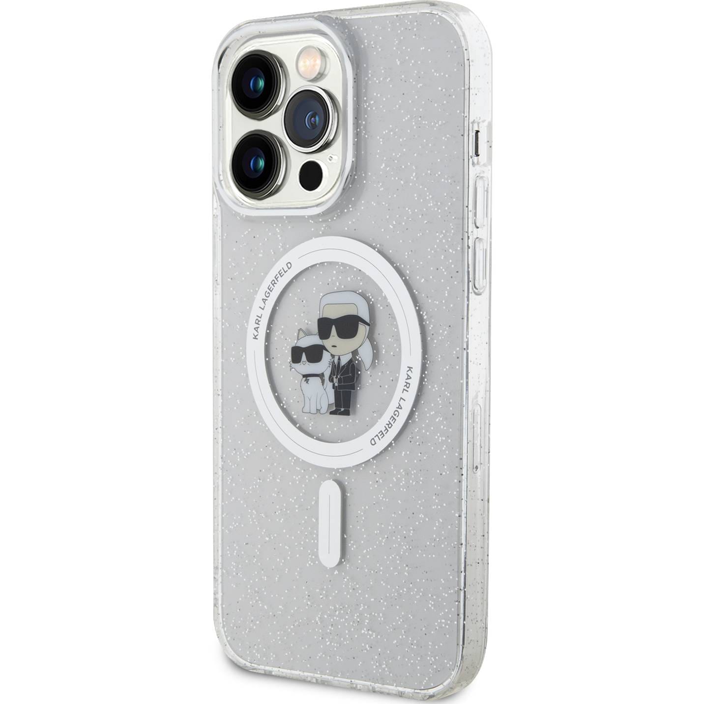 Schutzhülle Karl Lagerfeld HardCase Karl&Choupette Glitter MagSafe do Apple iPhone 15 Pro Max, Transparent