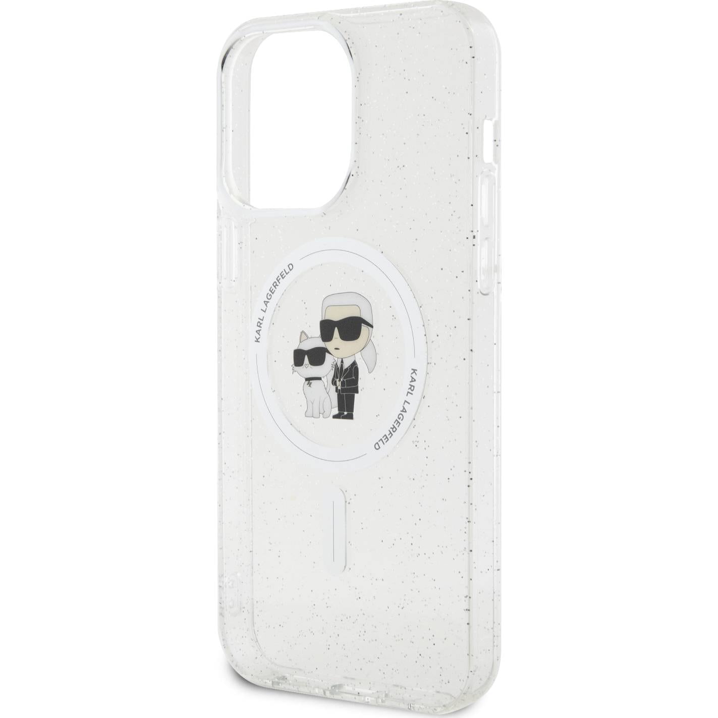 Schutzhülle Karl Lagerfeld HardCase Karl&Choupette Glitter MagSafe do Apple iPhone 15 Pro Max, Transparent