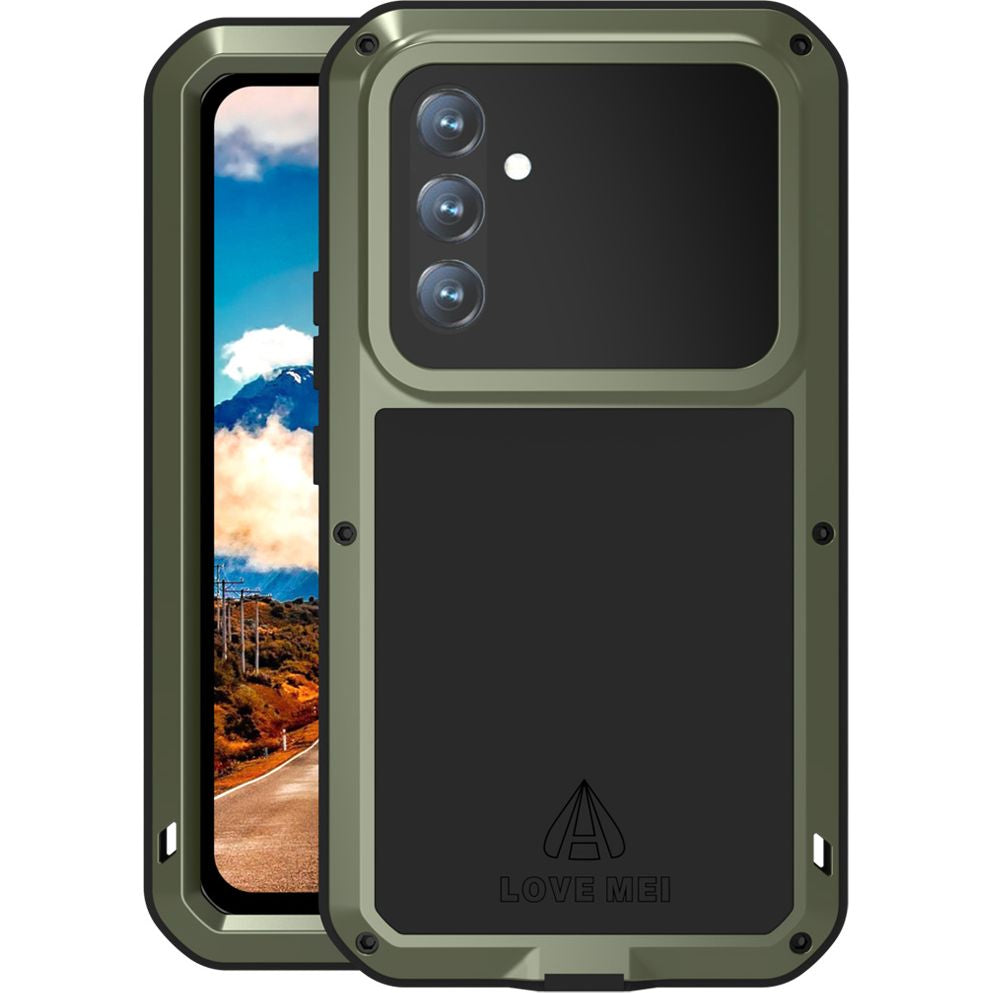 Gepanzerte Schutzhülle mit Glas für Galaxy A54 5G, Love Mei Powerful, Grün