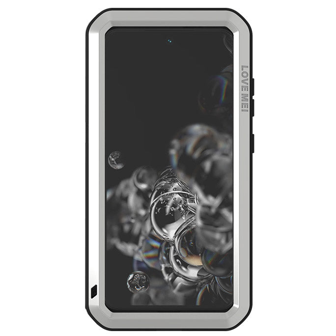 Gepanzerte Schutzhülle mit Glas für Galaxy S21 FE 5G, Love Mei Powerful, Silbern
