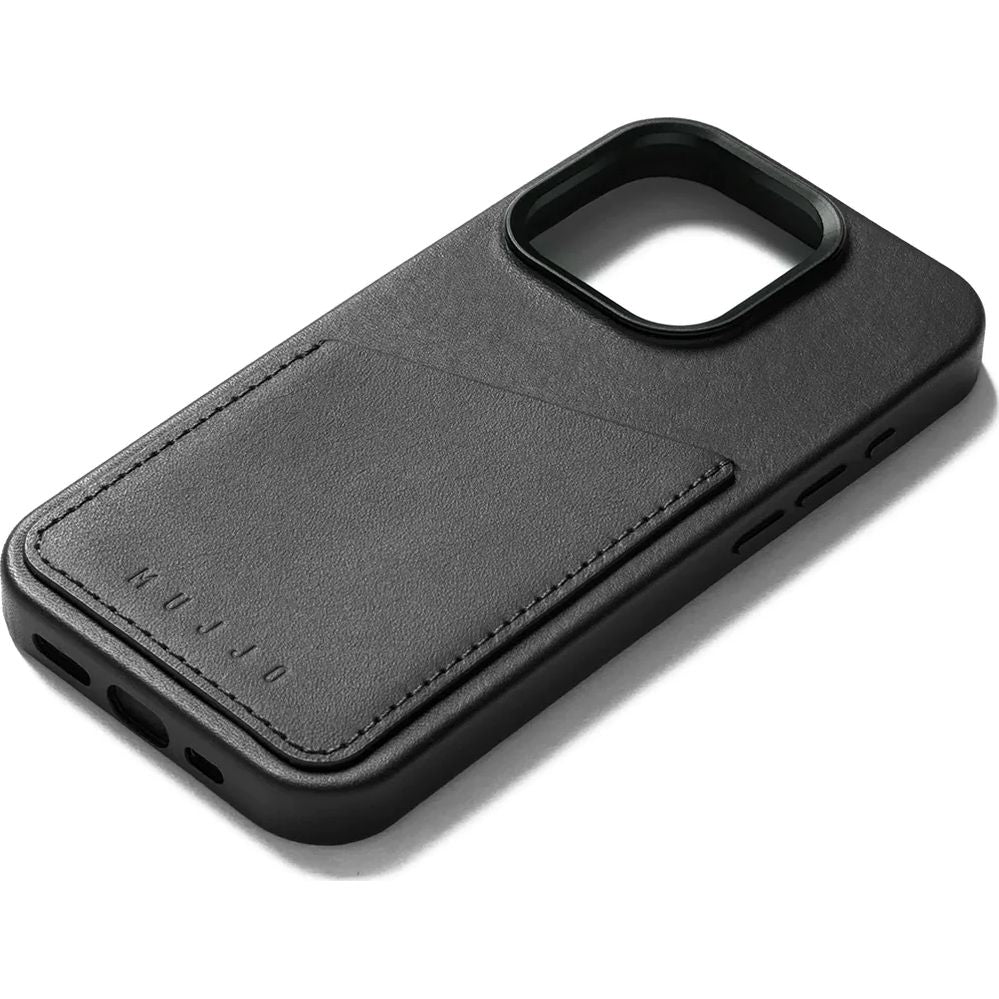 Schutzhülle Mujjo Full Leather Wallet Case MagSafe für Apple iPhone 15 Pro, Schwarz