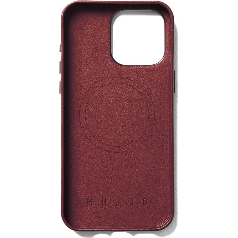 Schutzhülle Mujjo Full Leather Wallet Case MagSafe für Apple iPhone 15 Pro Max, Dunkelrot