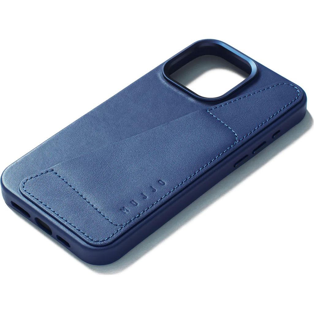 Schutzhülle Mujjo Full Leather Wallet Case MagSafe für Apple iPhone 15 Pro Max, Dunkelblau