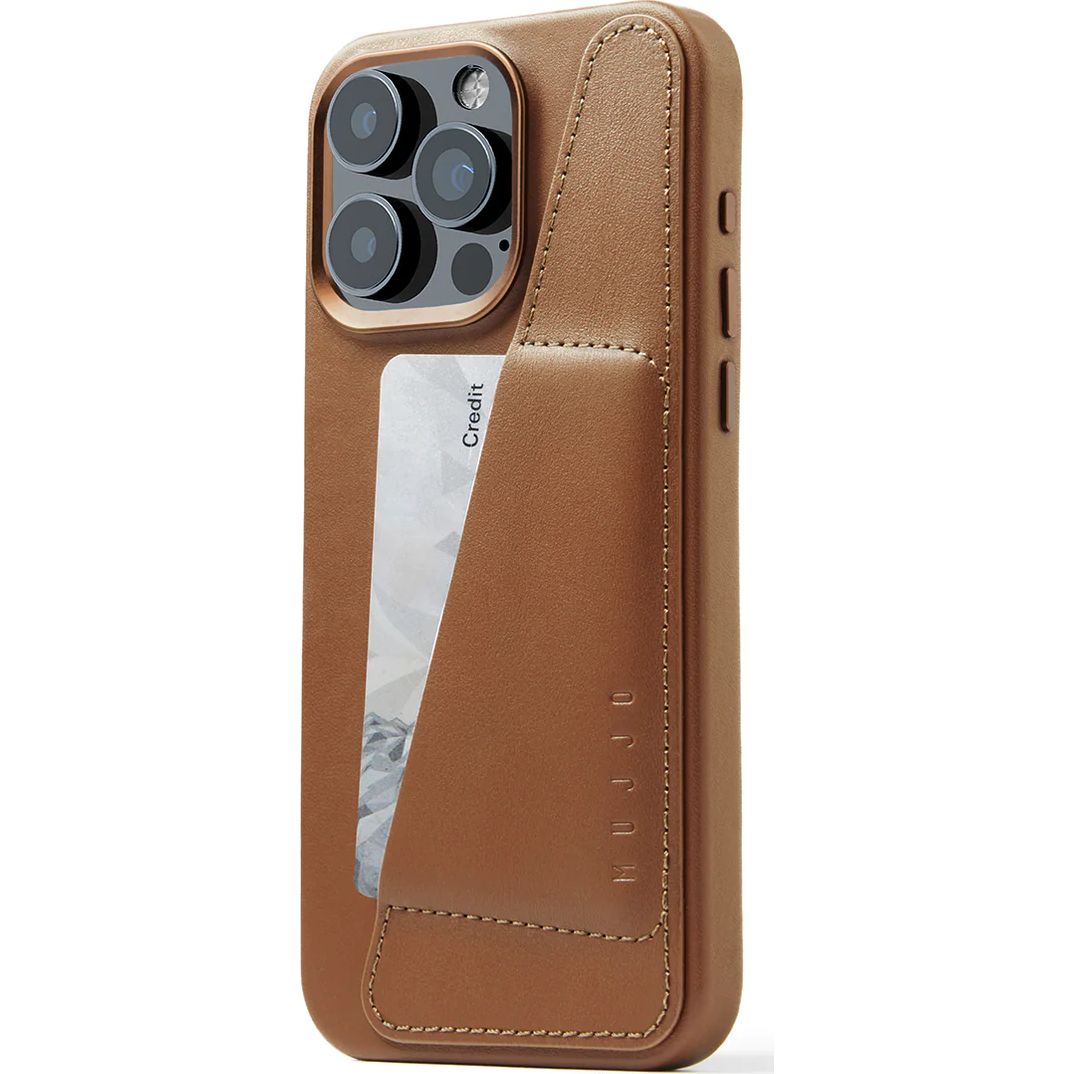 Schutzhülle Mujjo Full Leather Wallet Case MagSafe für Apple iPhone 15 Pro Max, Braun