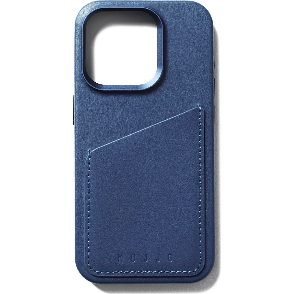 Schutzhülle Mujjo Full Leather Wallet Case MagSafe für Apple iPhone 15 Pro, Dunkelblau