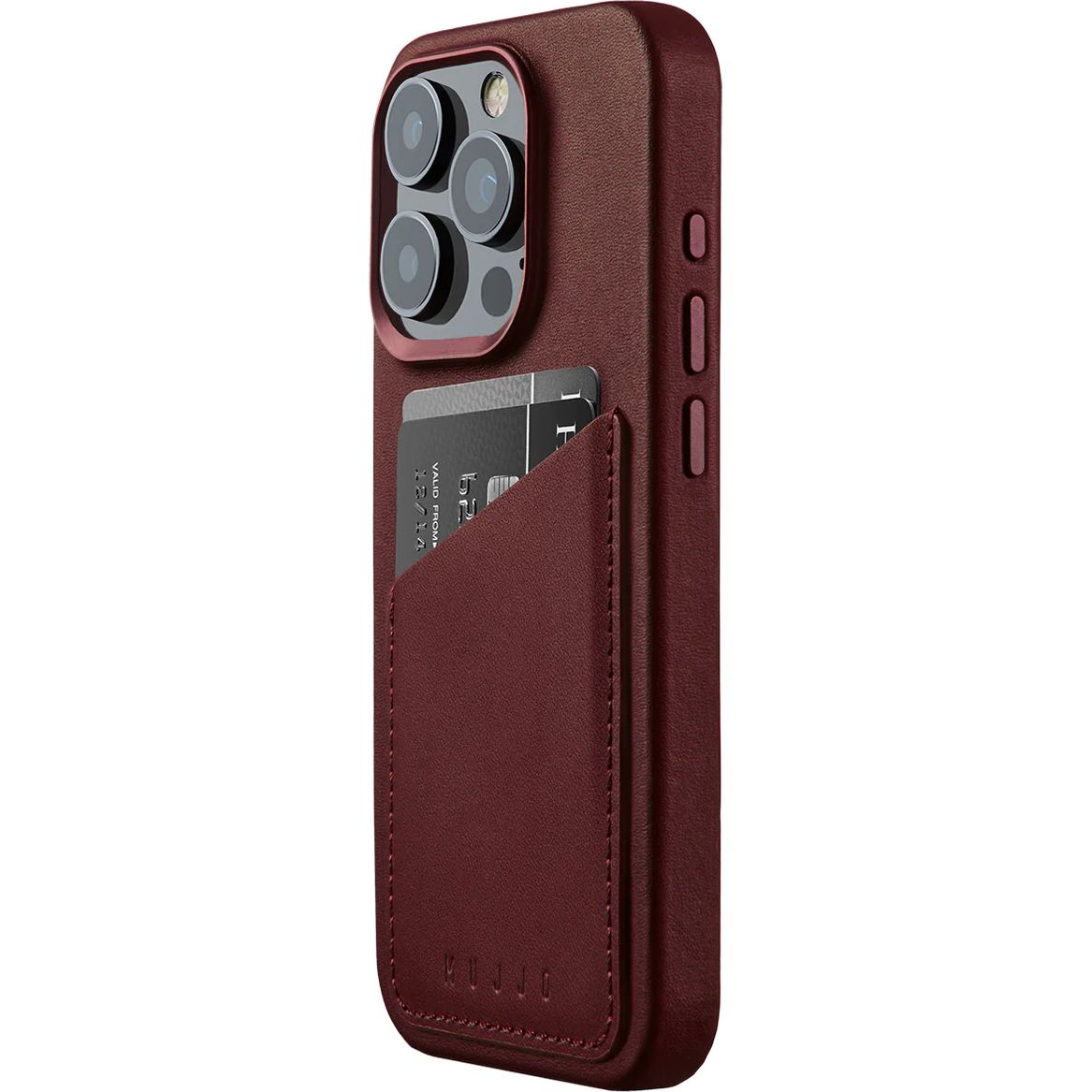 Schutzhülle Mujjo Full Leather Wallet Case MagSafe für iPhone 15 Pro, Dunkelrot