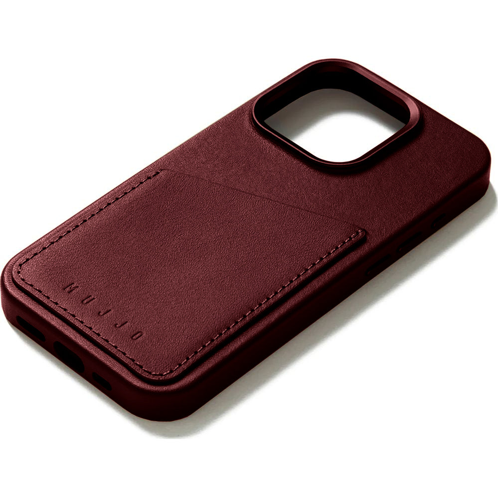 Schutzhülle Mujjo Full Leather Wallet Case MagSafe für iPhone 15 Pro, Dunkelrot