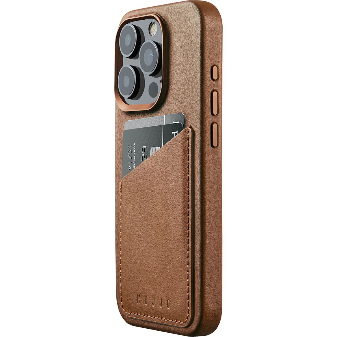 Schutzhülle Mujjo Full Leather Wallet Case MagSafe für iPhone 15 Pro, Braun