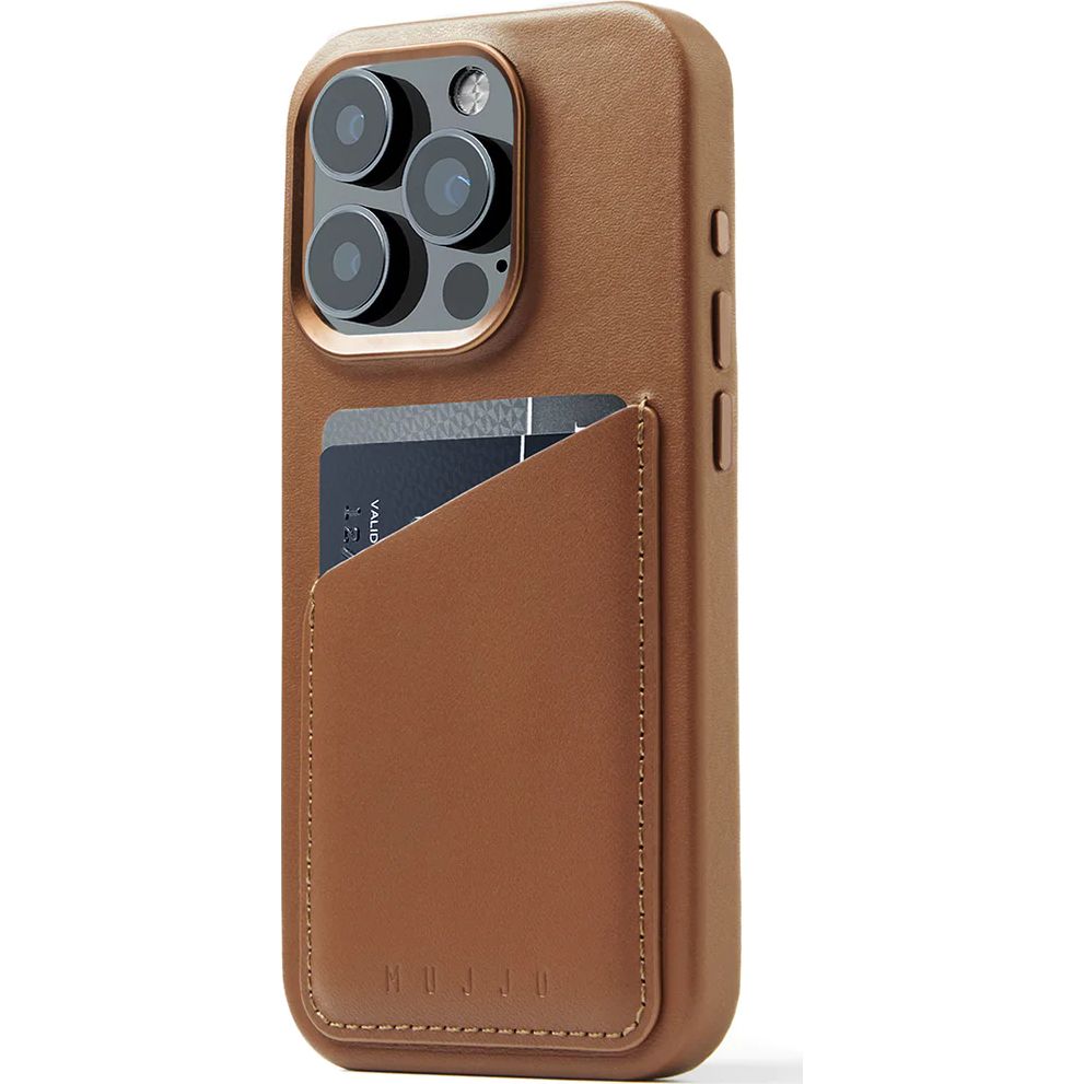 Schutzhülle Mujjo Full Leather Wallet Case MagSafe für iPhone 15 Pro, Braun