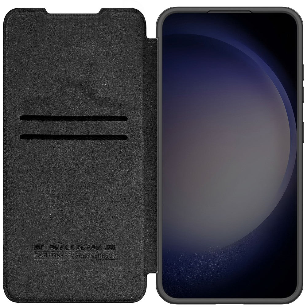 Schutzhülle für Galaxy S24 mit Klappe und Kameraschutz Nillkin Qin Prop, Schwarz