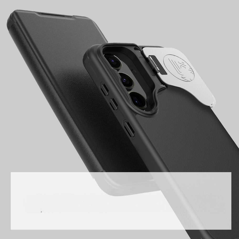 Schutzhülle für Galaxy S24 mit Klappe und Kameraschutz Nillkin Qin Prop, Schwarz