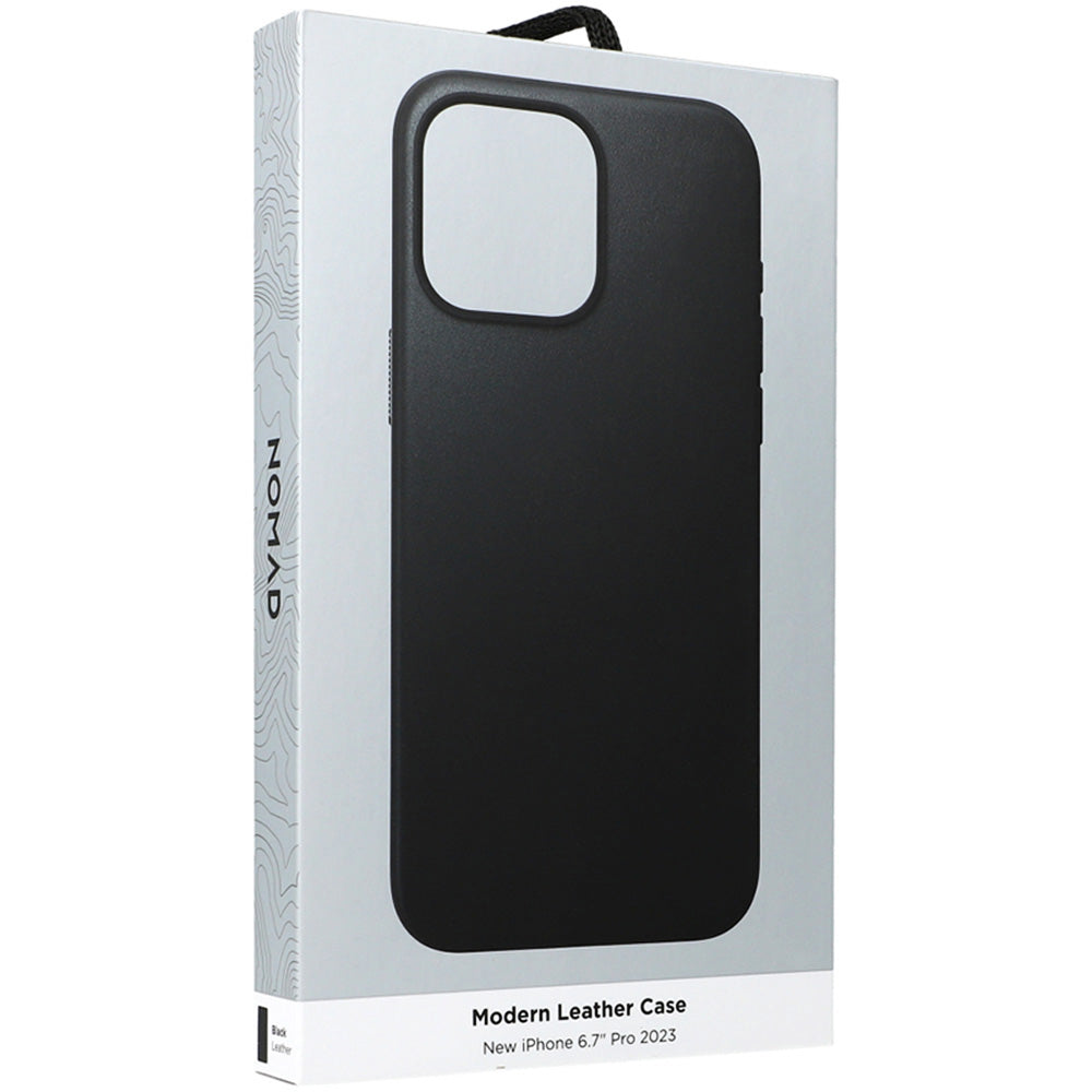 Leder Schutzhülle Nomad Modern Leather MagSafe für iPhone 15 Pro Max, Schwarz