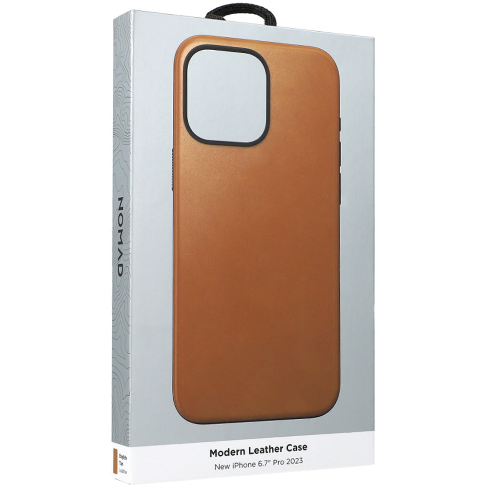 Leder Schutzhülle Nomad Modern Leather MagSafe für iPhone 15 Pro Max, Braun