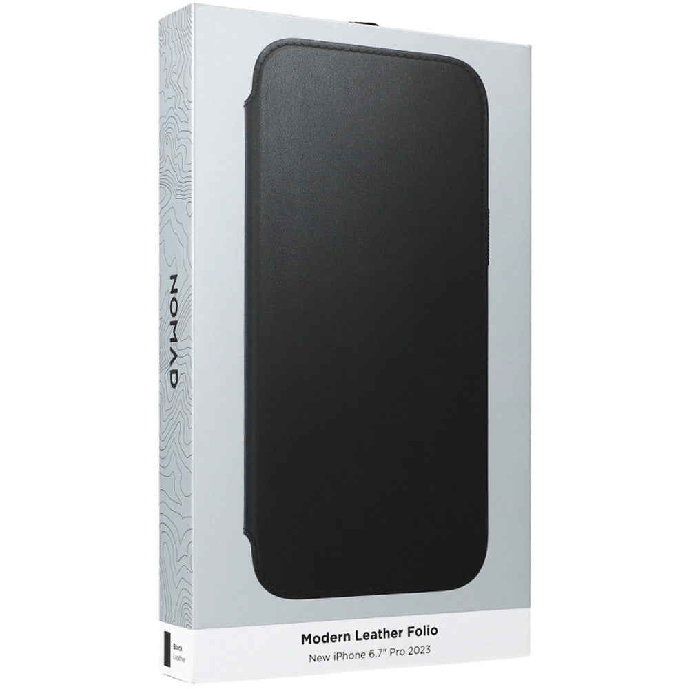 Schutzhülle mit Klappe Nomad Modern Leather Folio MagSafe für iPhone 15 Pro Max, Schwarz