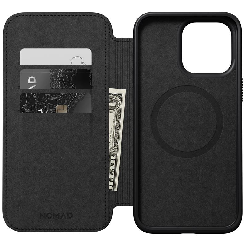 Schutzhülle mit Klappe Nomad Modern Leather Folio MagSafe für iPhone 15 Pro Max, Schwarz