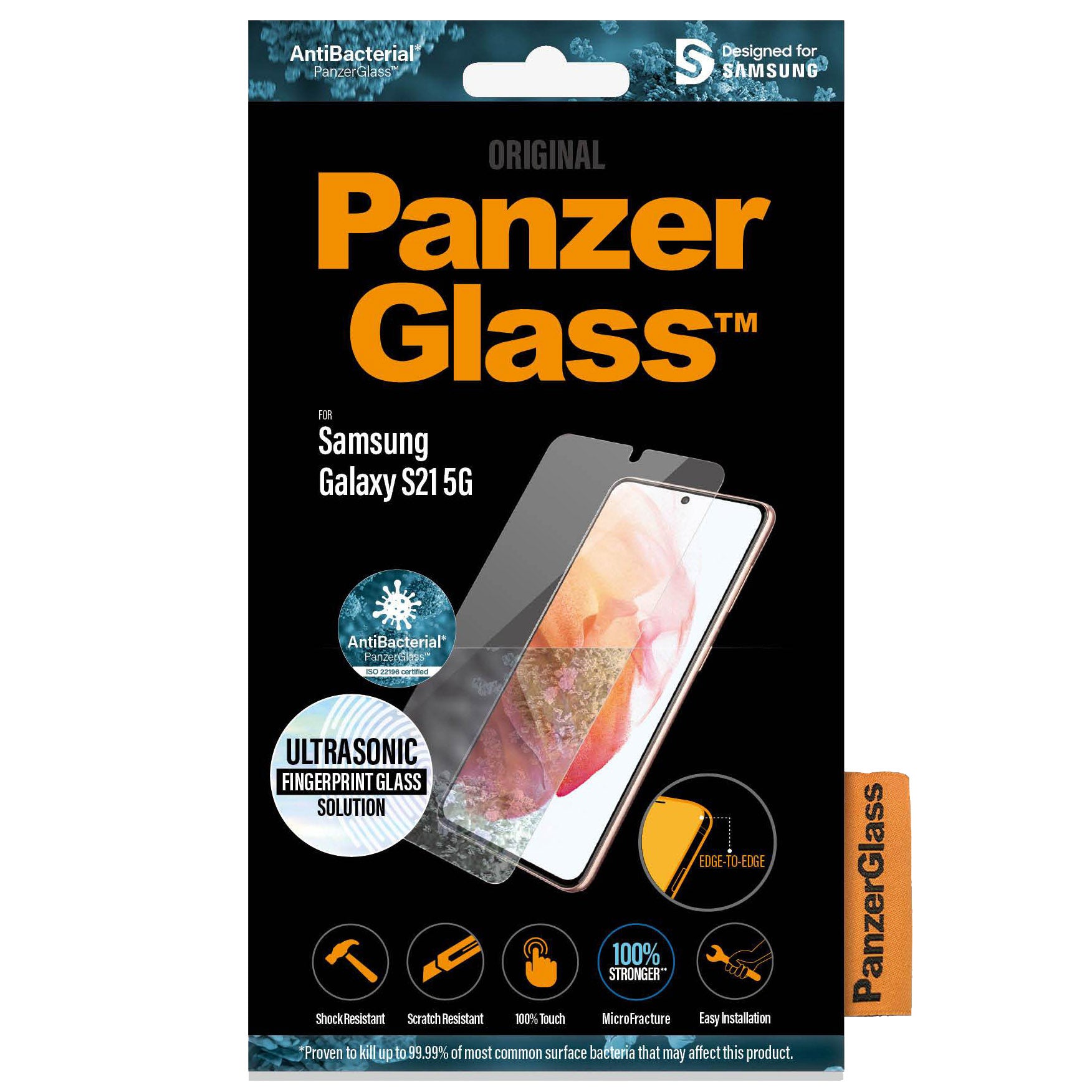 Antibakterielles Glas Panzerglass Case Friendly E2E FingerPrint Glass für Galaxy S21 5G