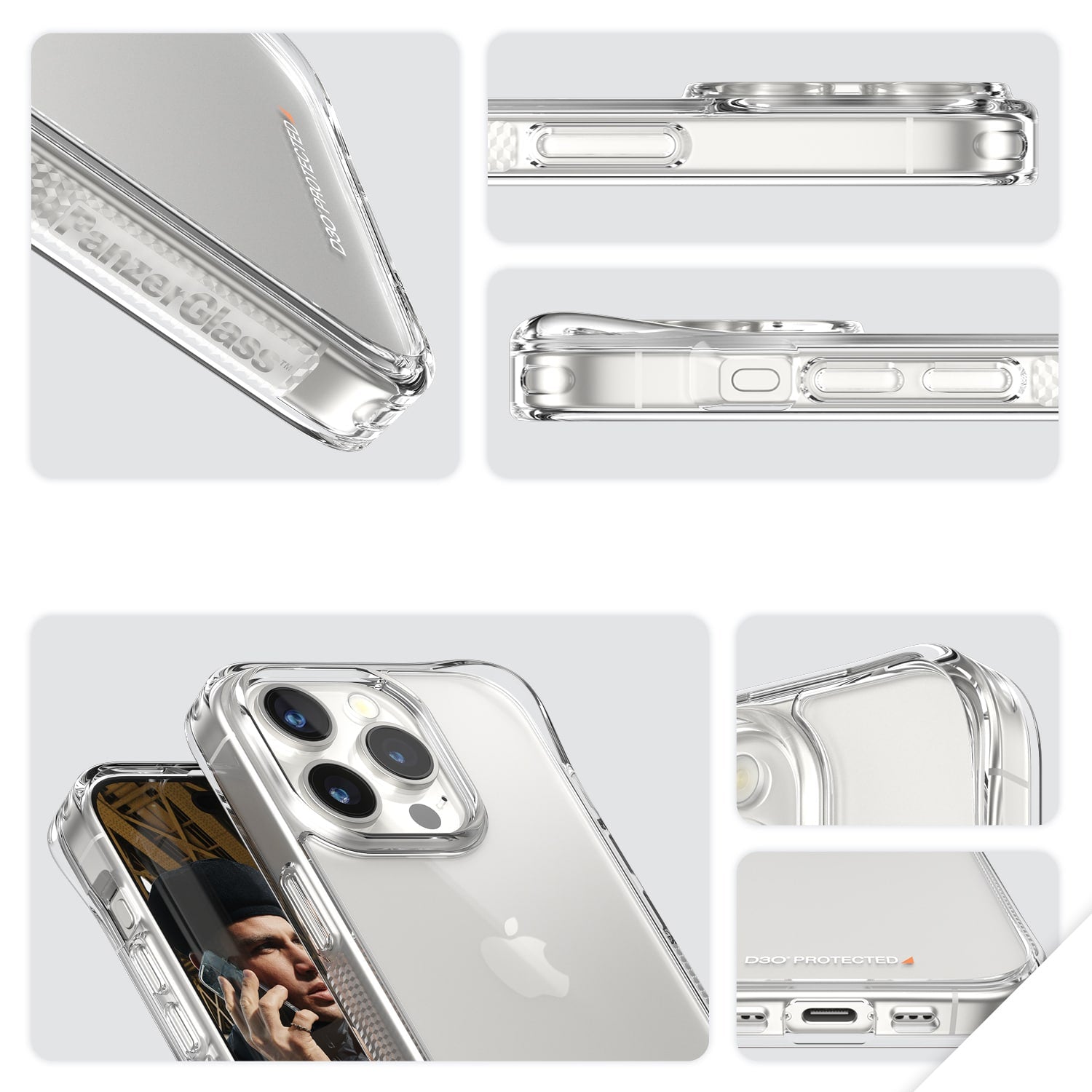 Antibakterielle Schutzhülle PanzerGlass HardCase für Apple iPhone 15 Pro, Transparent