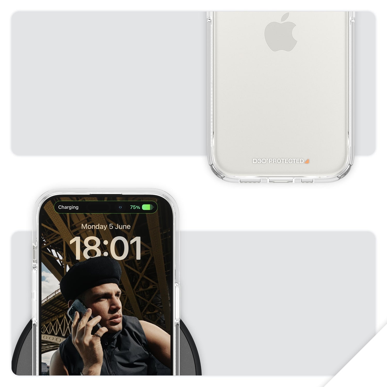 Antibakterielle Schutzhülle PanzerGlass HardCase für Apple iPhone 15 Pro, Transparent