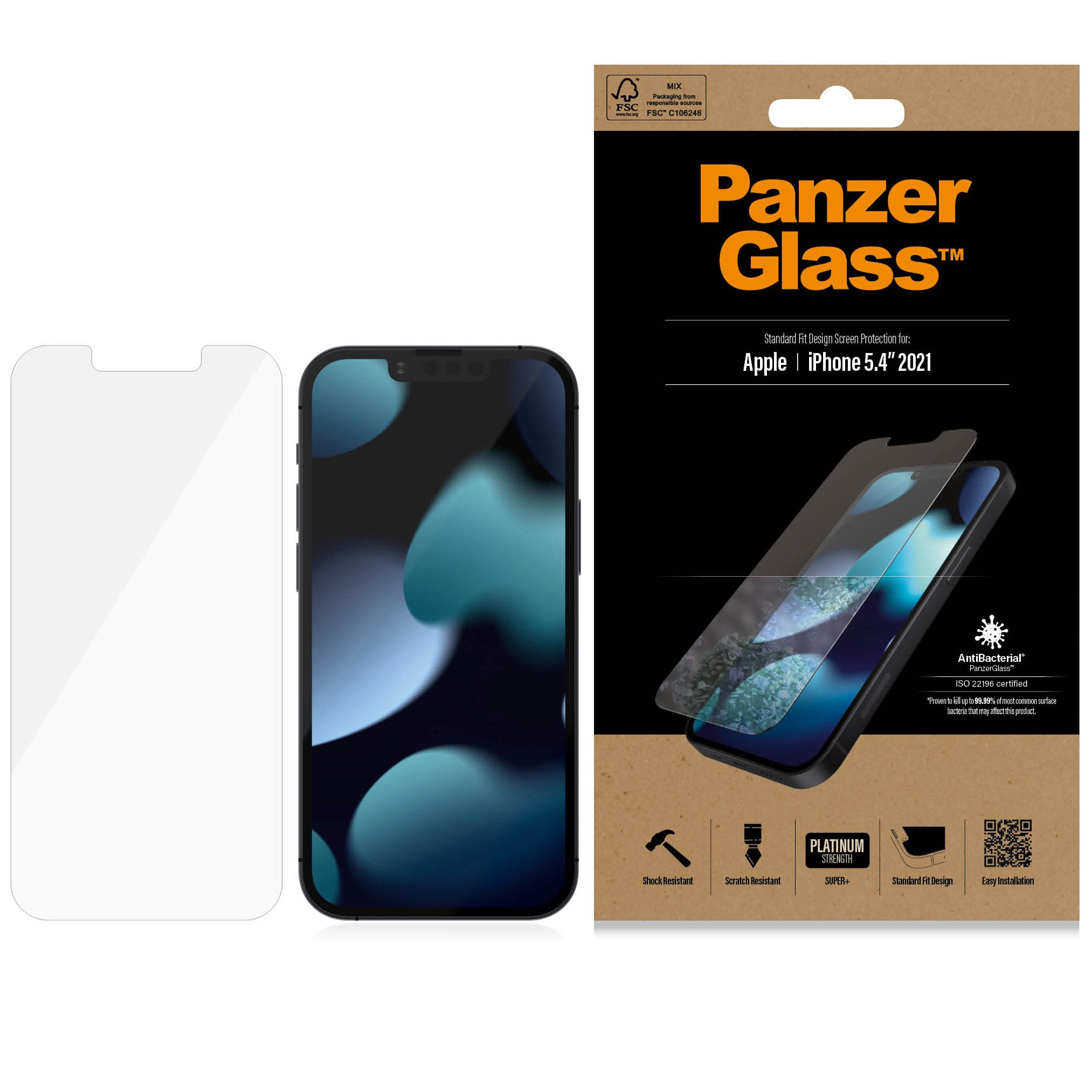 Gehärtetes Glas PanzerGlass Standard Fit Super+ für iPhone 13 Mini, Transparent