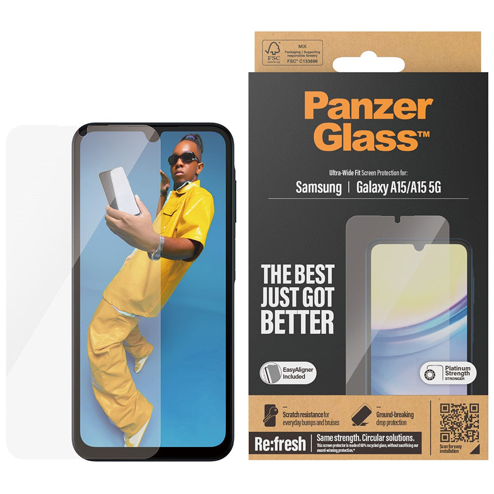 Gehärtetes Glas PanzerGlass Refresh Ultra-Wide-Fit Easy Aligner für Galaxy A15 5G/4G