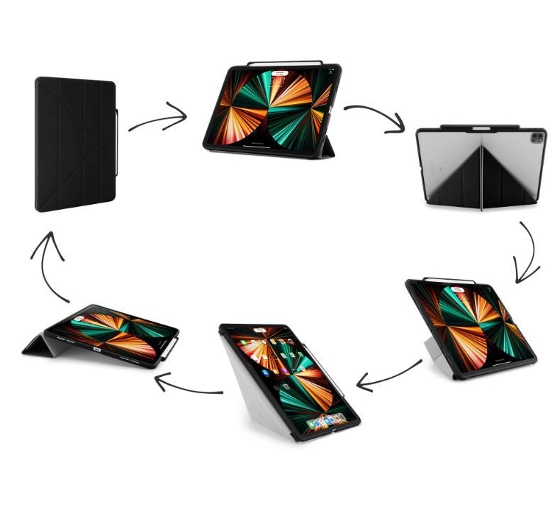 Schutzhülle Pipetto Origami No3 Pencil Case für iPad Pro 12.9 (2022/2021/2020/2018), Schwarz